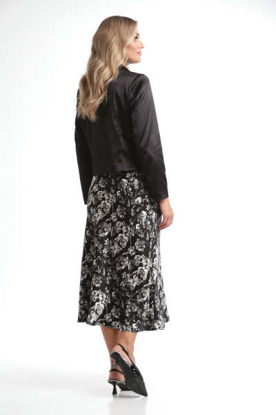 Женский комплект 3 предмета: жакет, топ и юбка для повседневного стиля Rishelie 970 черно-белый - фото 2