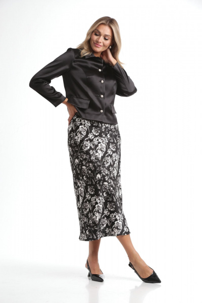 Женский комплект 3 предмета: жакет, топ и юбка для повседневного стиля Rishelie 970 черно-белый - фото 4