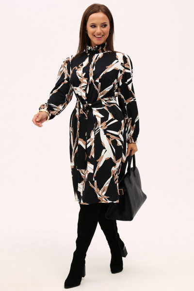 Платье А-силуэта миди с воротником-стойкой и принтом Angelina & Сo 1154 - фото 4