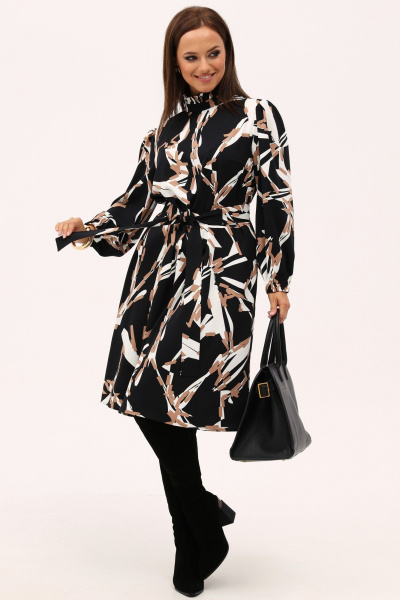 Платье А-силуэта миди с воротником-стойкой и принтом Angelina & Сo 1154 - фото 3