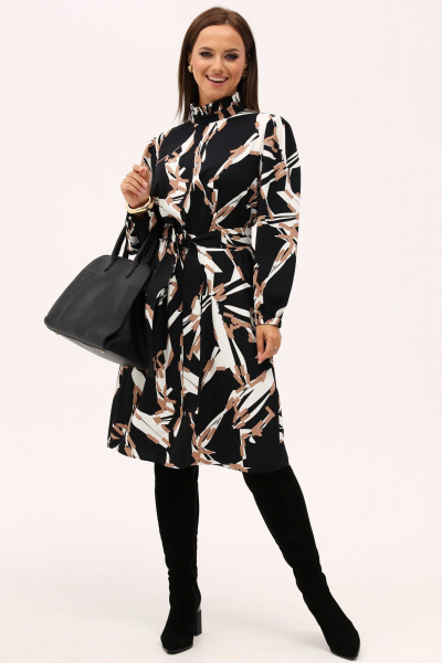 Платье А-силуэта миди с воротником-стойкой и принтом Angelina & Сo 1154 - фото 2