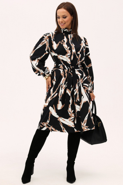 Платье А-силуэта миди с воротником-стойкой и принтом Angelina & Сo 1154 - фото 1