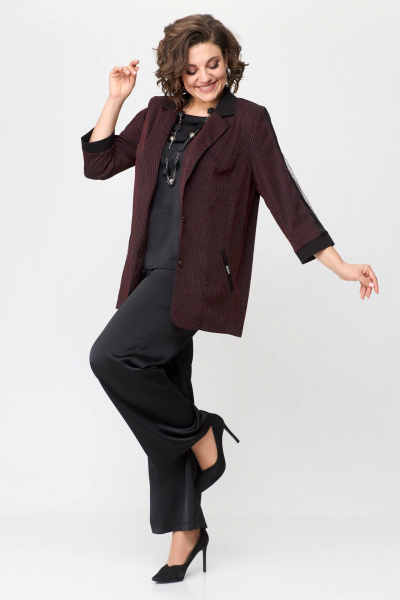 Красный жакет с нагрудной выточкой и вставками из сетки с пайетками Solomeya Lux 942 - фото 6