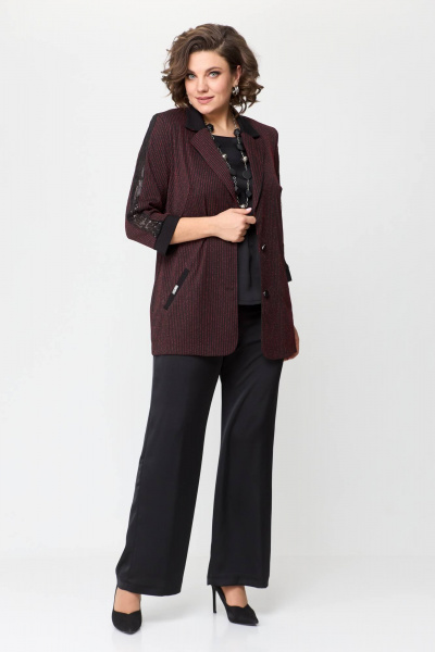 Красный жакет с нагрудной выточкой и вставками из сетки с пайетками Solomeya Lux 942 - фото 4