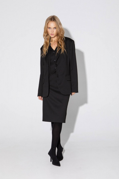 Деловой костюм-двойка из текстиля: жакет и юбка на пояс PiRS 5028 черный - фото 6