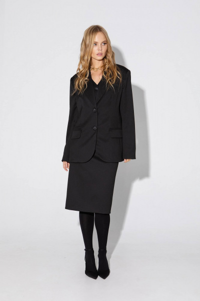 Деловой костюм-двойка из текстиля: жакет и юбка на пояс PiRS 5028 черный - фото 3