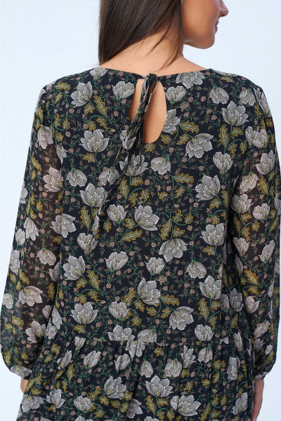 Легкое шифоновое платье на сборках с разрезом и завязками Liona Style 912 черный_белый - фото 4