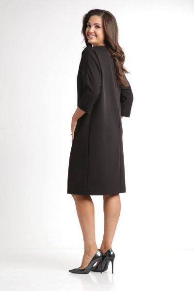 Комфортное повседневное платье с короткими рукавами и вставками из отделочной ткани LadisLine 1525 черный-лео - фото 5