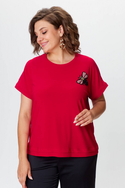 Комплект брюки и топ из креп-вельвет с брошь-бабочкой Solomeya Lux 967 черный+красный - фото 7