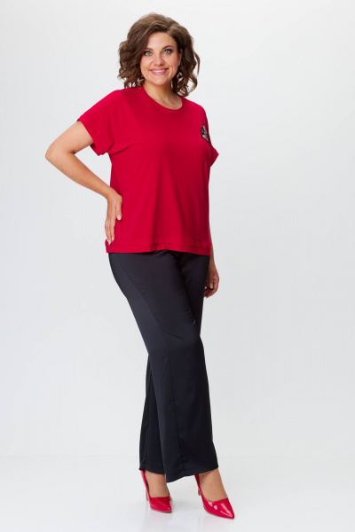 Комплект брюки и топ из креп-вельвет с брошь-бабочкой Solomeya Lux 967 черный+красный - фото 2