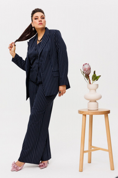 Деловой костюм тройка из текстиля: жакет, брюки и жилет, синий Anelli 1426.1 кот_дона_корлеоне - фото 7