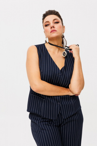 Деловой костюм тройка из текстиля: жакет, брюки и жилет, синий Anelli 1426.1 кот_дона_корлеоне - фото 3