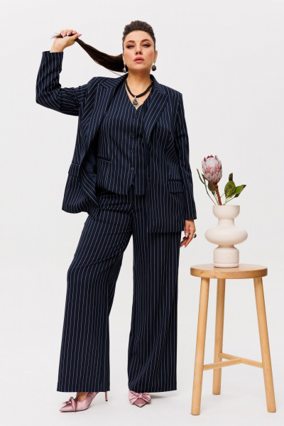 Деловой костюм тройка из текстиля: жакет, брюки и жилет, синий Anelli 1426.1 кот_дона_корлеоне - фото 1