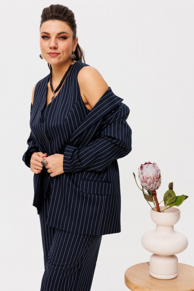 Деловой костюм тройка из текстиля: жакет, брюки и жилет, синий Anelli 1426.1 кот_дона_корлеоне - фото 2