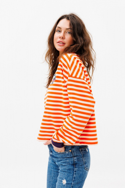 Демисезонный свитшот unisex из хлопкового трикотажа с нашивкой HIT 0226 оранжевый - фото 5