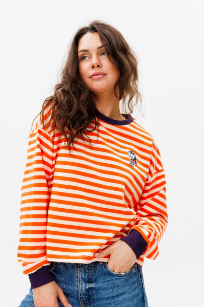 Демисезонный свитшот unisex из хлопкового трикотажа с нашивкой HIT 0226 оранжевый - фото 3