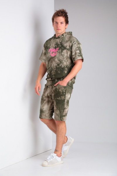 Спортивный костюм из футера с капюшоном и шортами HIT 0322 хаки - фото 2