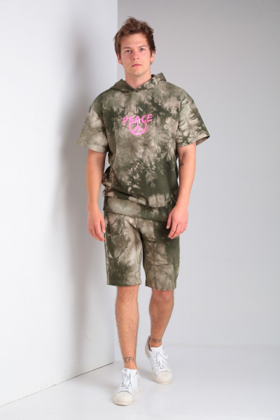 Спортивный костюм из футера с капюшоном и шортами HIT 0322 хаки - фото 1