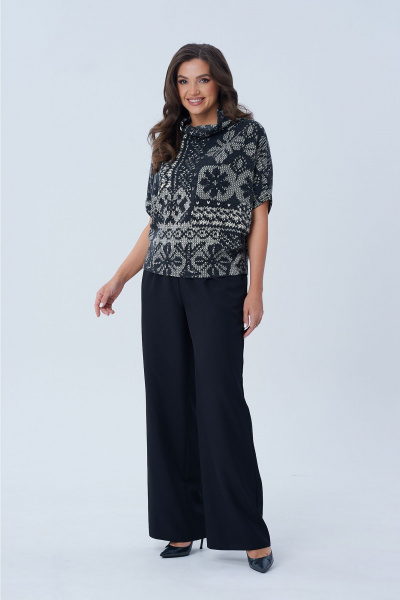 Блуза свободного силуэта из трикотажа с вырезом и рукавом в стиле летучая мышь AXXA 141 - фото 5