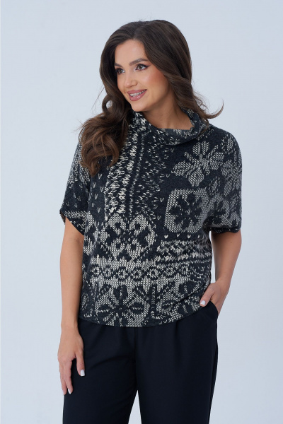 Блуза свободного силуэта из трикотажа с вырезом и рукавом в стиле летучая мышь AXXA 141 - фото 3