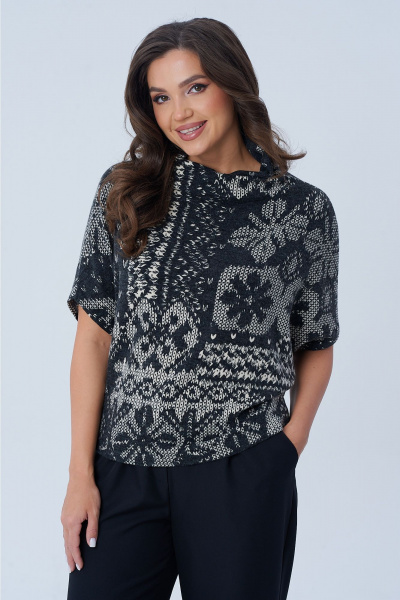 Блуза свободного силуэта из трикотажа с вырезом и рукавом в стиле летучая мышь AXXA 141 - фото 1