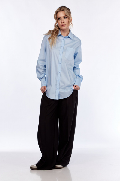 Деловая рубашка из текстиля с отложным воротником и карманом DNM 036 голубой - фото 6