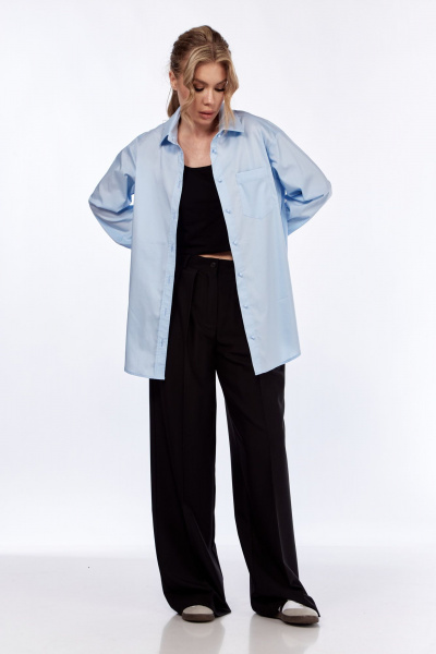 Деловая рубашка из текстиля с отложным воротником и карманом DNM 036 голубой - фото 5