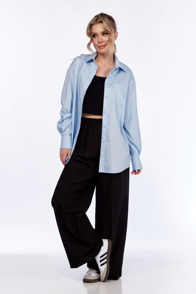 Деловая рубашка из текстиля с отложным воротником и карманом DNM 036 голубой - фото 1