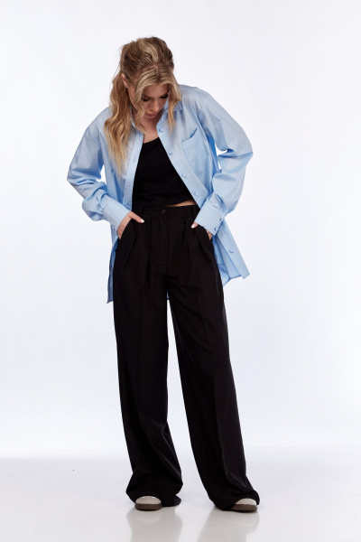 Деловая рубашка из текстиля с отложным воротником и карманом DNM 036 голубой - фото 3