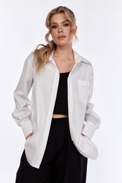 Деловая классическая рубашка из хлопкового текстиля белая DNM 036 белый - фото 10