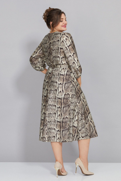 Бежевое платье с узлом и резинкой на подкладке Mira Fashion 5441-2 - фото 2