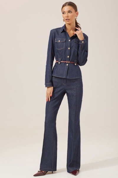 Стильный джинсовый костюм с жакетом и брюками с ремнем Lyushe 3913 - фото 3