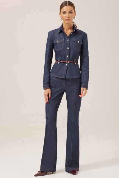 Стильный джинсовый костюм с жакетом и брюками с ремнем Lyushe 3913 - фото 1