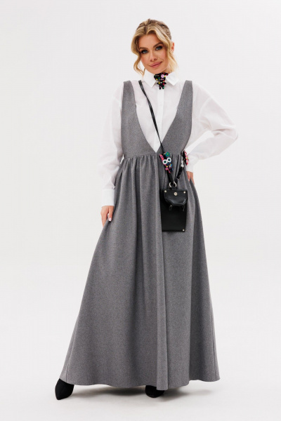 Белый сарафан А-силуэта и свободная рубашка из хлопка Ambera Style 2092 - фото 4