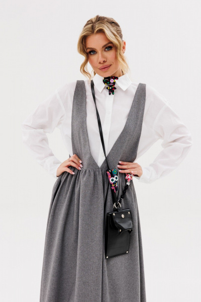 Белый сарафан А-силуэта и свободная рубашка из хлопка Ambera Style 2092 - фото 2