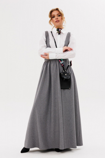 Белый сарафан А-силуэта и свободная рубашка из хлопка Ambera Style 2092 - фото 1