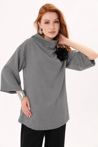 Джемпер свободного кроя с широким рукавом и брошей-цветком NikVa 808-1 - фото 1