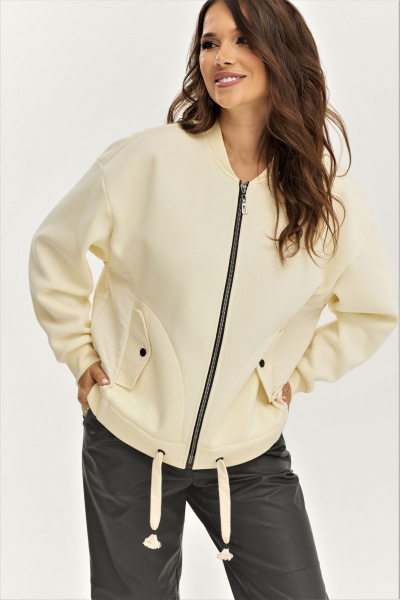 На каждый день стильный комплект бомбера и брюк из экокожи Магия моды 2490 ванильный_графит - фото 4