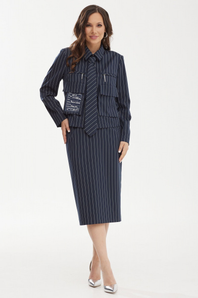 Комплект из жакета и юбки с полоской в классическом стиле Магия моды 2472 темно-синий_полоска - фото 7