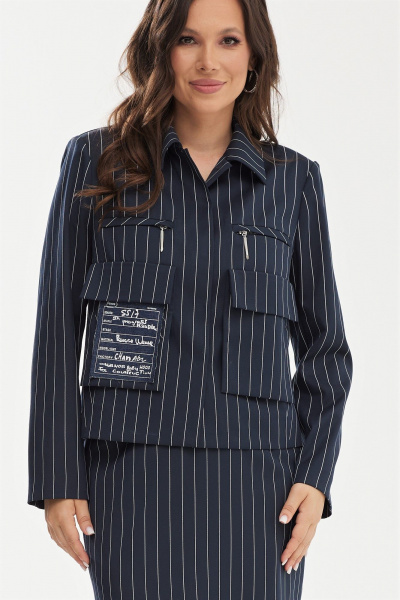 Комплект из жакета и юбки с полоской в классическом стиле Магия моды 2472 темно-синий_полоска - фото 6