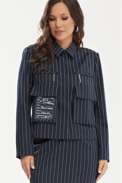 Комплект из жакета и юбки с полоской в классическом стиле Магия моды 2472 темно-синий_полоска - фото 5