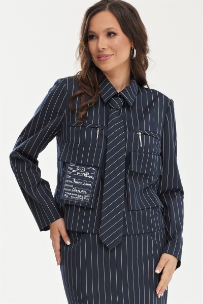 Комплект из жакета и юбки с полоской в классическом стиле Магия моды 2472 темно-синий_полоска - фото 3