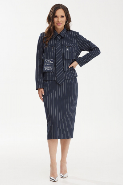 Комплект из жакета и юбки с полоской в классическом стиле Магия моды 2472 темно-синий_полоска - фото 1