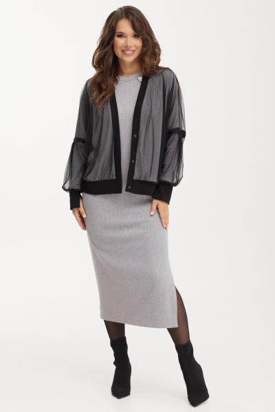 Комплект из кардигана и платья из фактурного трикотажа Магия моды 2493 серый - фото 5