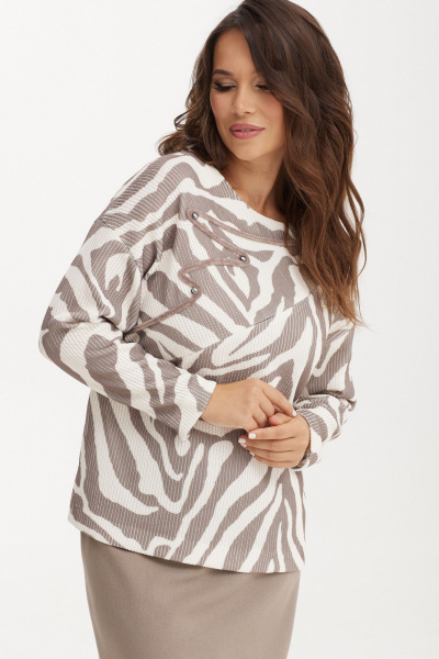 Элегантный трикотажный комплект блузы и юбки в бежевом Магия моды 2366 бежевый - фото 5