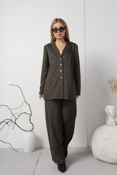 Трикотажный жакет с накладными карманами в повседневном стиле AMORI 2177 черный_в_рыжую_точку - фото 3