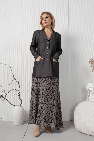 Жакет прямого кроя с накладными карманами из текстиля AMORI 2171 графит - фото 2