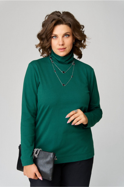 Зеленая водолазка из хлопка трикотаж на каждый день Bliss 9044 изумрудный - фото 1