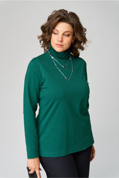 Зеленая водолазка из хлопка трикотаж на каждый день Bliss 9044 изумрудный - фото 4