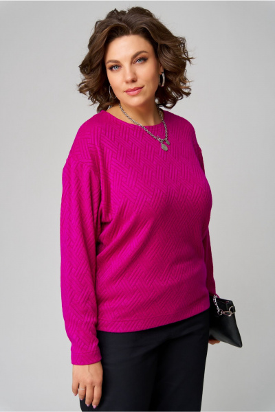 Розовый джемпер из трикотажа с круглым вырезом для повседневного стиля Bliss 8378 фуксия - фото 6